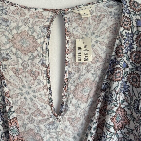 Aeropostale Women XL Romper Long Bell Sleeve Deep V Neck Floral Multicolor Boho - Picture 3 of 5